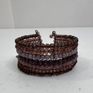 Beaded‎ Cuff Bracelet Purple Stripe Pink Stacked Boho Glass Beads